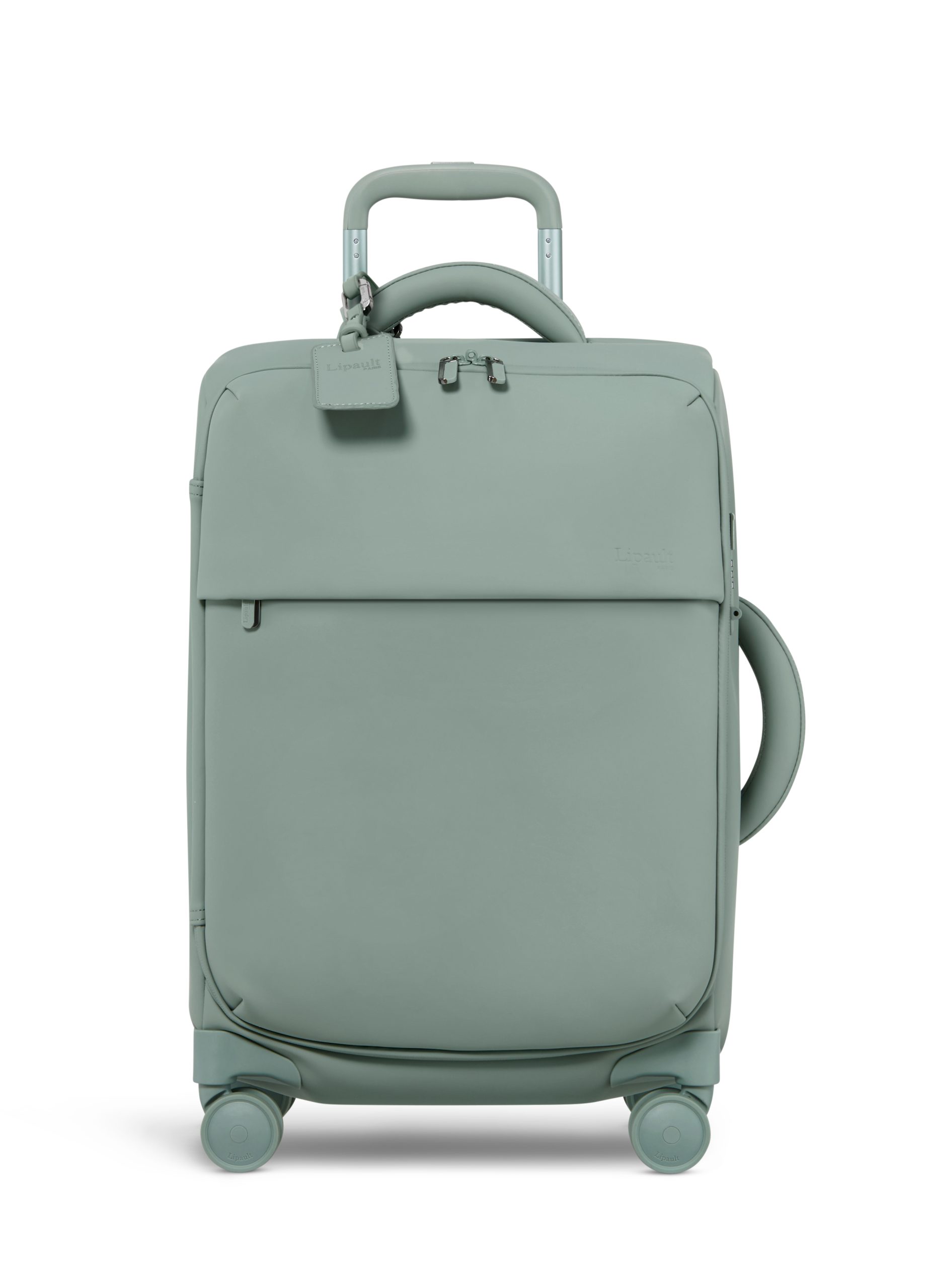 Valise verte avec roulettes et poignée