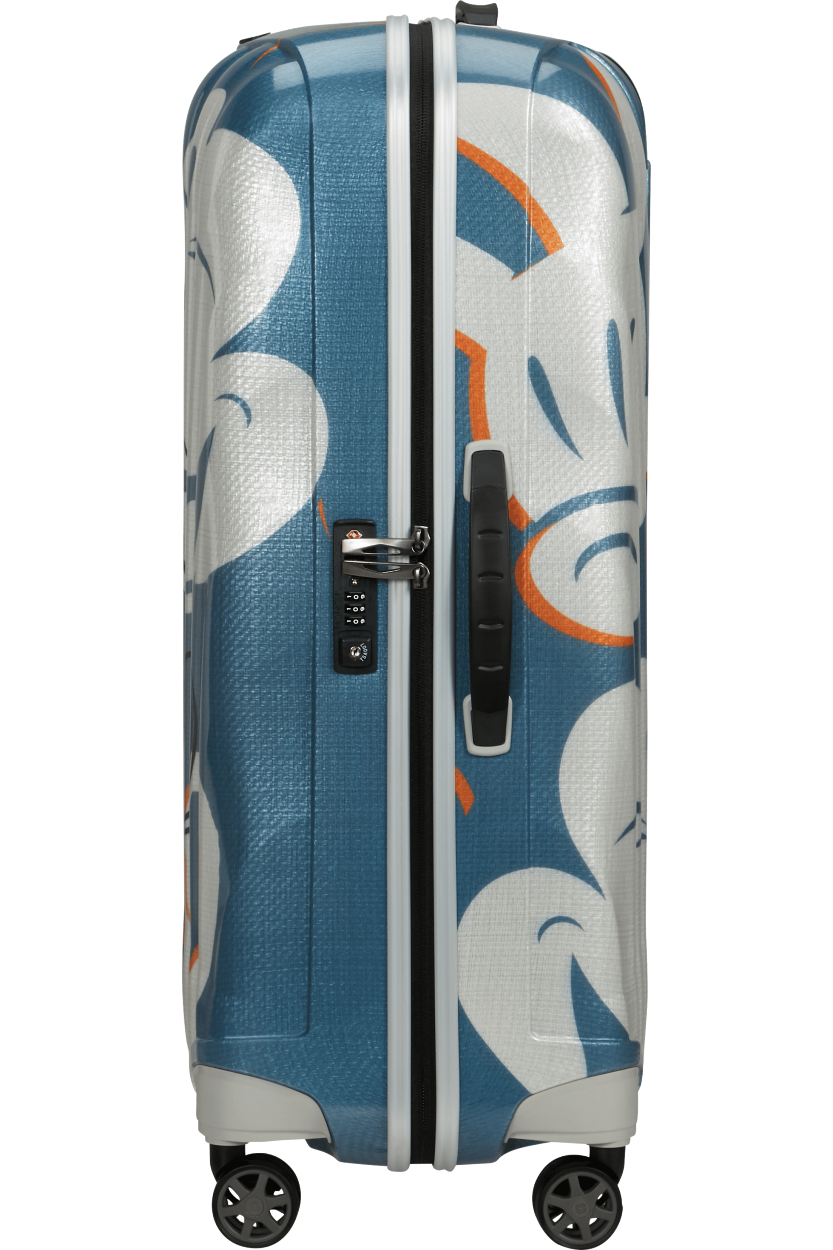 Valise colorée avec motifs floraux.